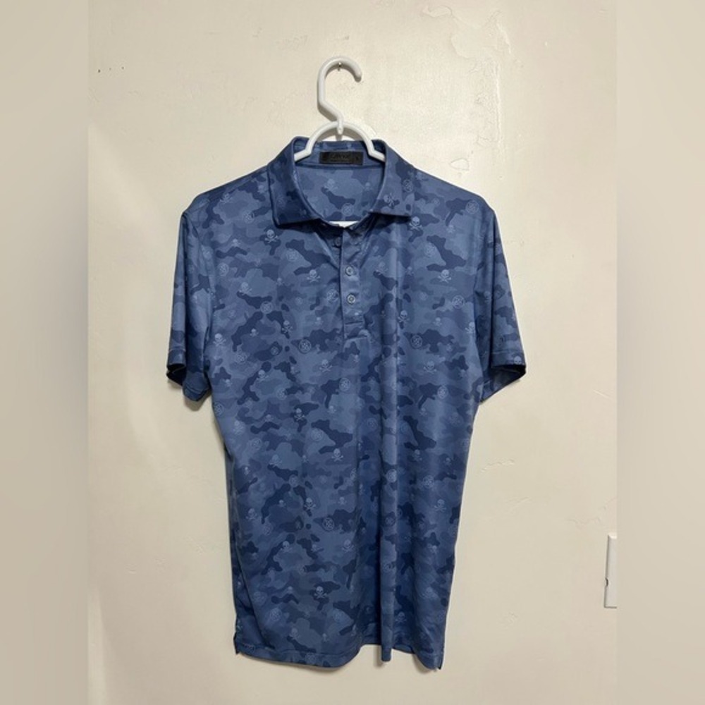 G/FORE Mens Skull‎ & Ts Camo Polo Shirt Blue PitchBook Golf Top Size S